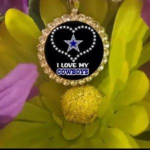 Dallas cowboys pretty 925 Silver necklace Rhinestones I love my cowboys gift box